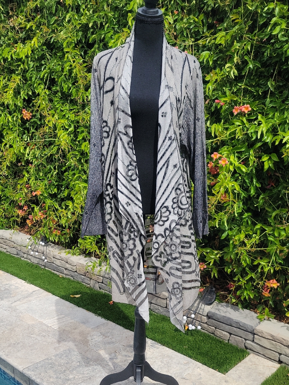 Black and Silver/Gray Sheer Embellished Cardigan Kimono